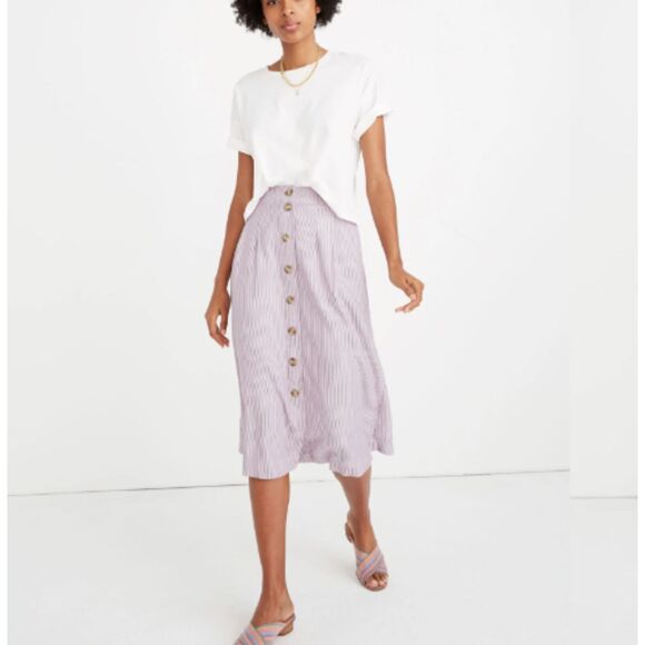 Madewell Dresses & Skirts - MADEWELL Pleated Midi Skirt. Size 4. Button-front, lilac purple stripe academia